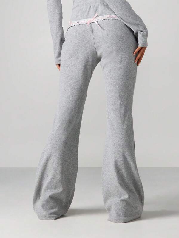 Missguided X Playboy Folded Waistband Lace Trim Flare Pants