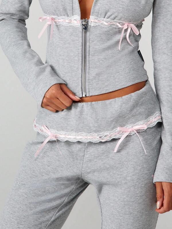 Missguided X Playboy Folded Waistband Lace Trim Flare Pants