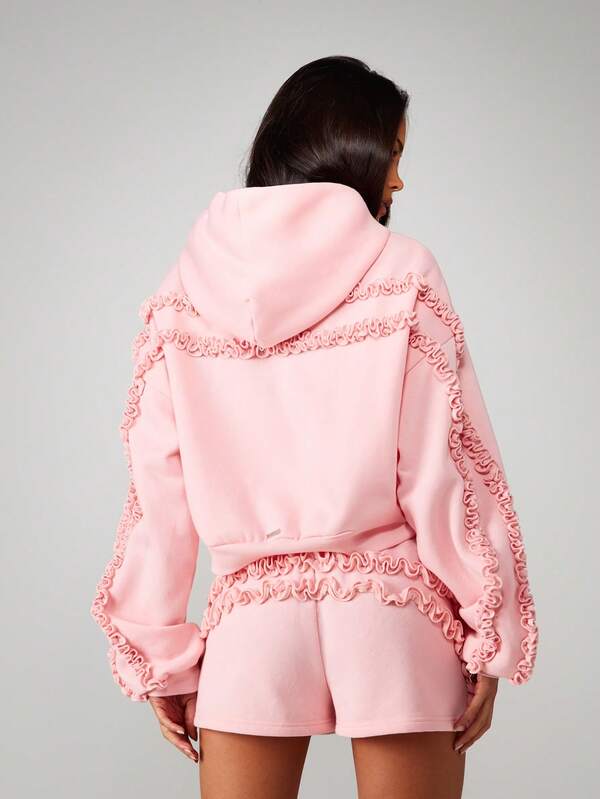 Missguided X Playboy Frill Detail Zip Through Hoodie
