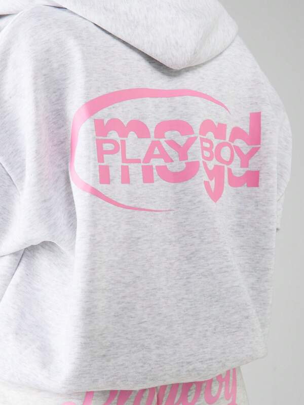 Missguided X Playboy Full Zip Hoodie With Drawstring Hood
