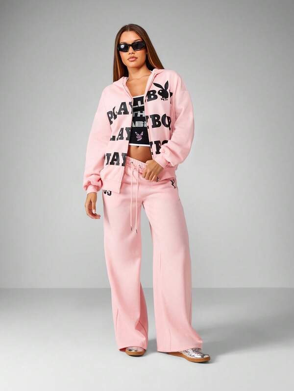 Missguided X Playboy Full Zip Oversized Hoodie With Logo Print