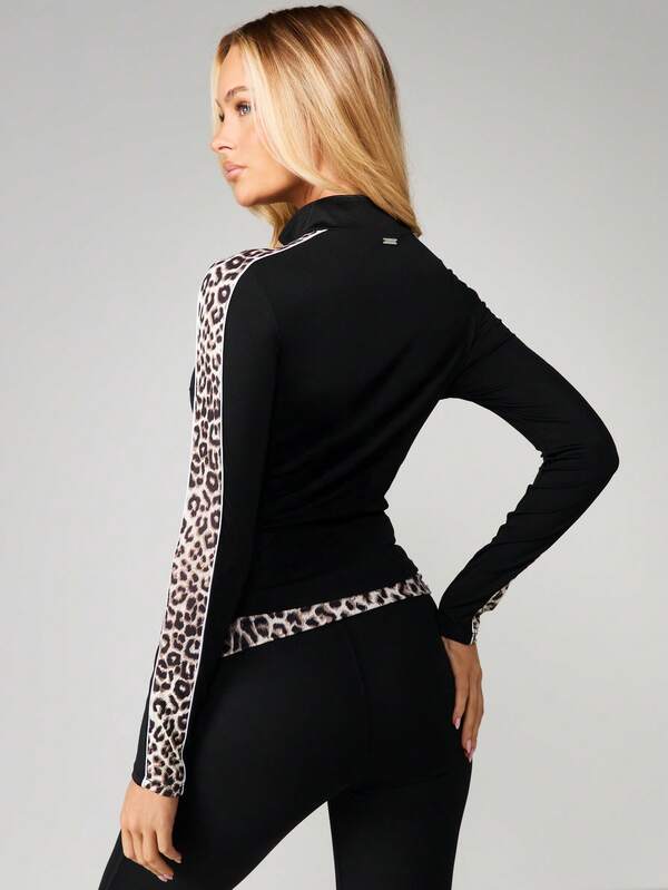 Missguided X Playboy Full Zip Sports Jacket With Leopard Print