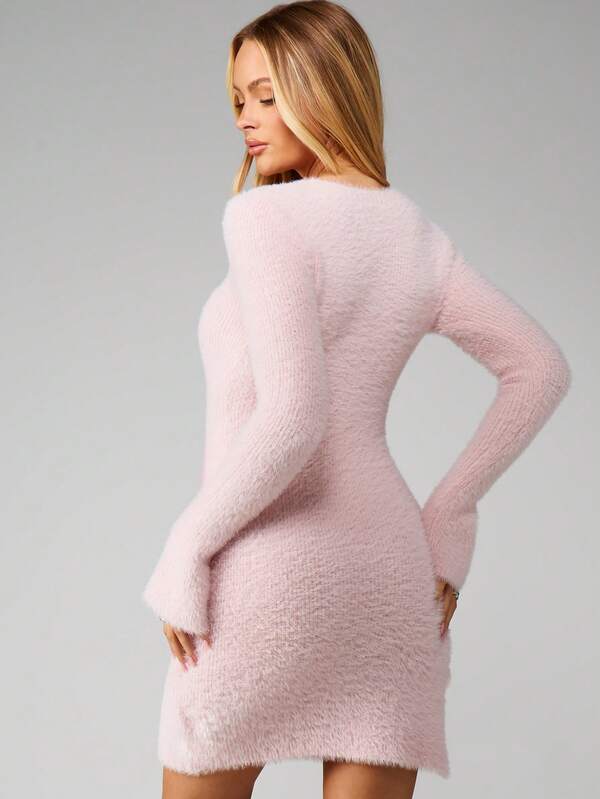Missguided X Playboy Fuzzy Knit Long Sleeve Mini Dress