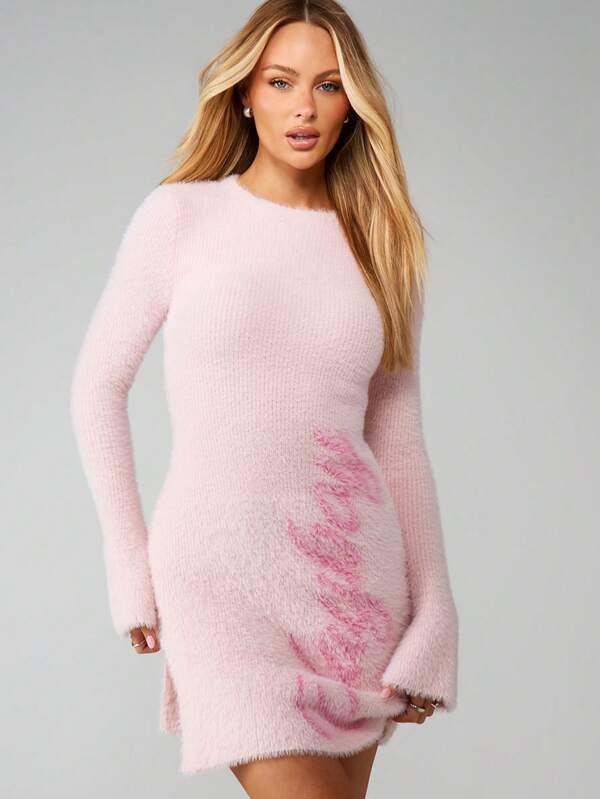 Missguided x Playboy Fuzzy Knit Long Sleeve Mini Dress