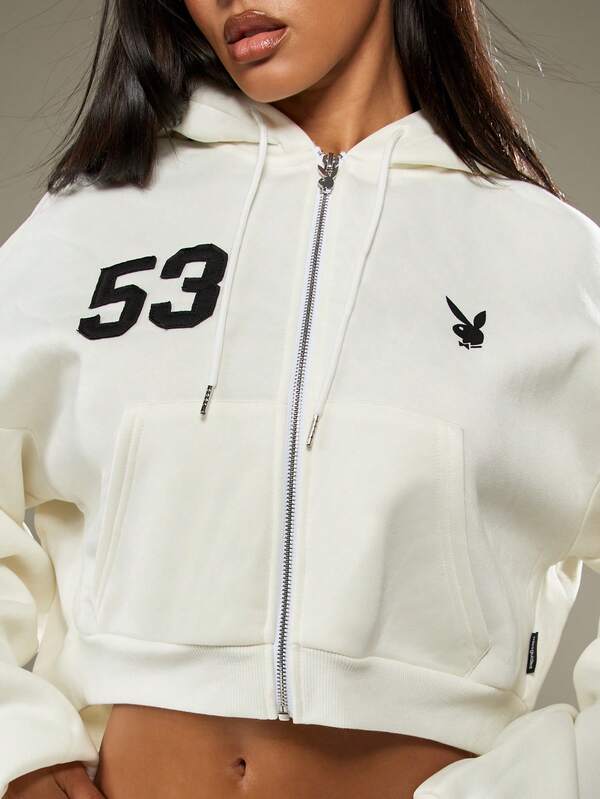 Missguided X Playboy Graphic Full Zip Hoodie With Drawstring