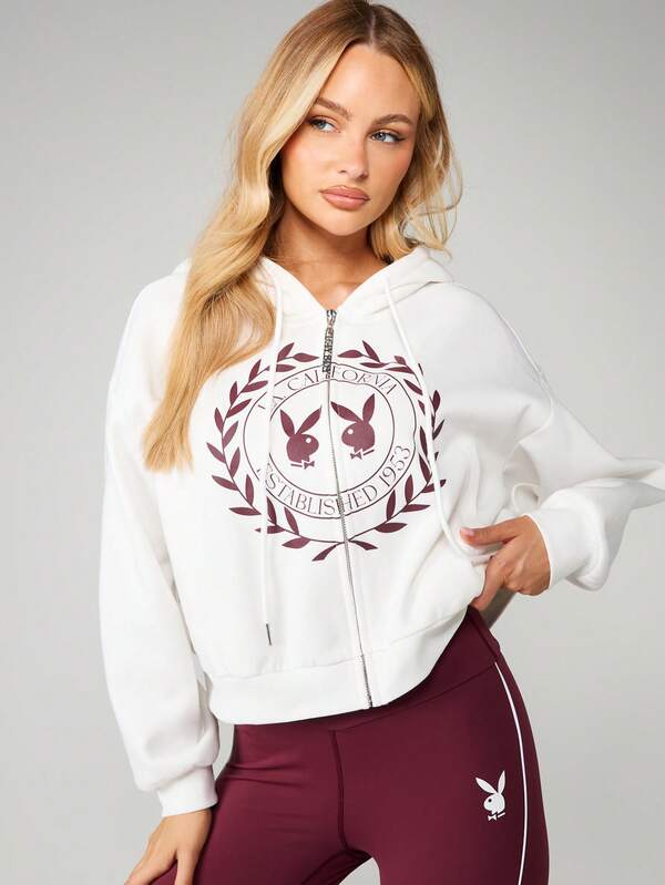 Missguided X Playboy Graphic Hoodie With Drawstring
