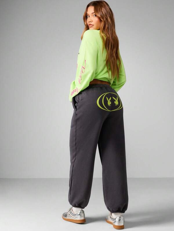 Missguided X Playboy Graphic Joggers With Elastic Cuffs