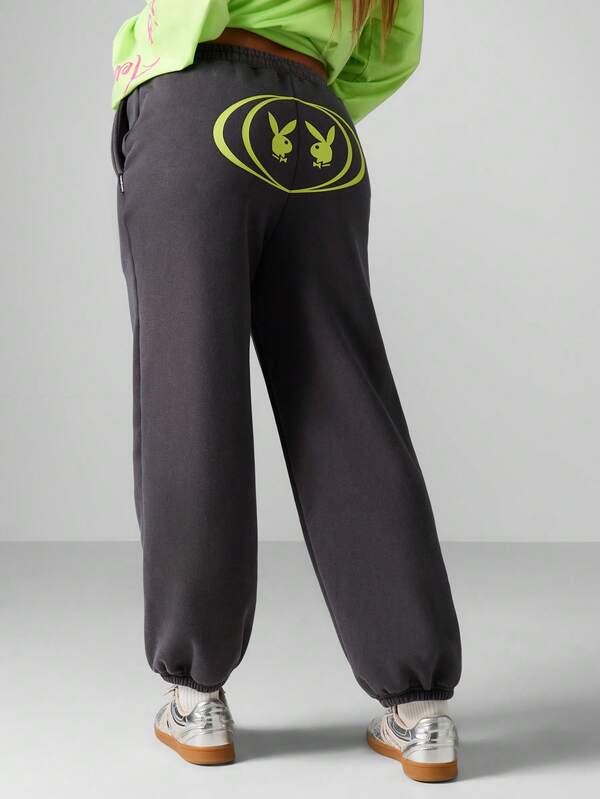 Missguided x Playboy Graphic Joggers With Elastic Cuffs