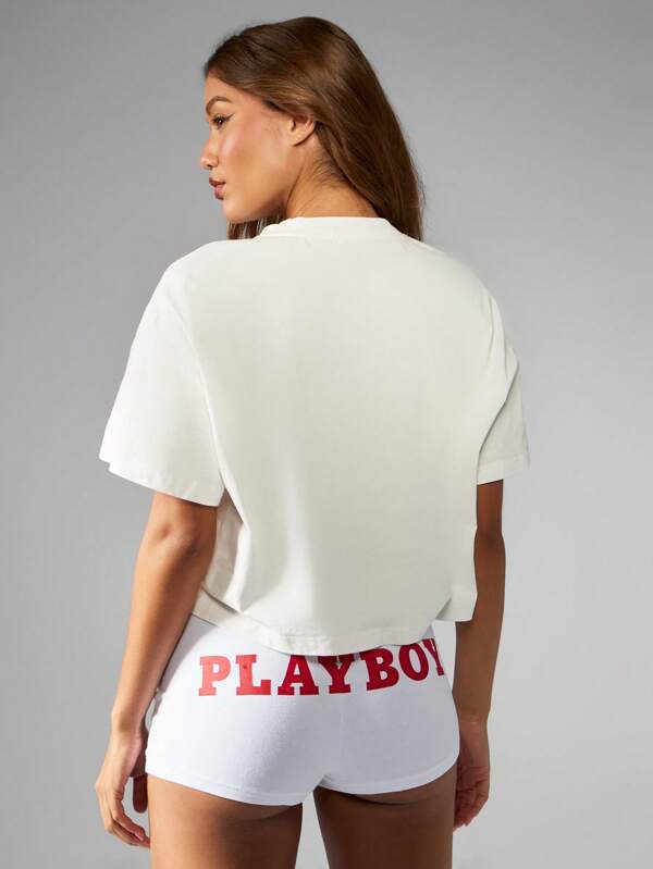 Missguided X Playboy Graphic Palm Print Crop Style T-Shirt