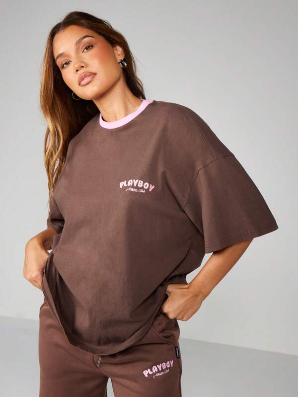 Missguided X Playboy Graphic Tee With Contrast Trim