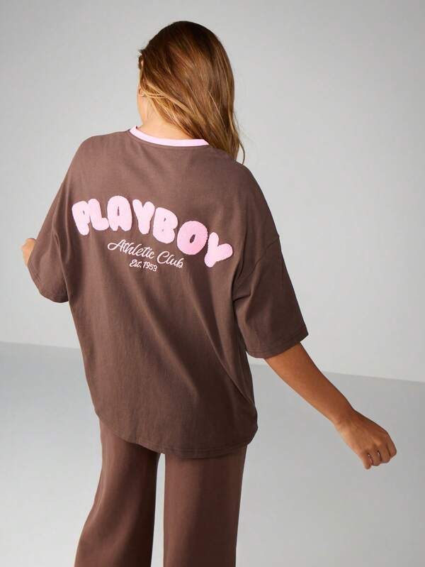Missguided X Playboy Graphic Tee With Contrast Trim