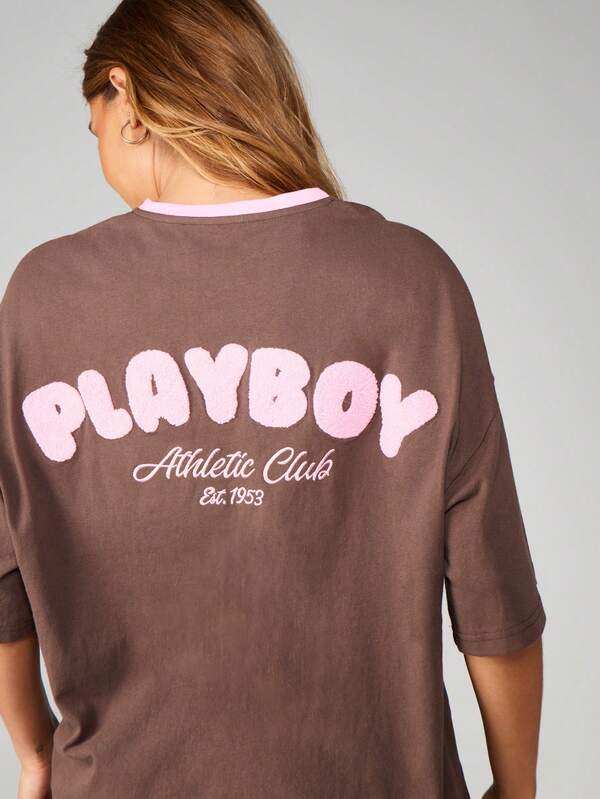 Missguided x Playboy Graphic Tee With Contrast Trim