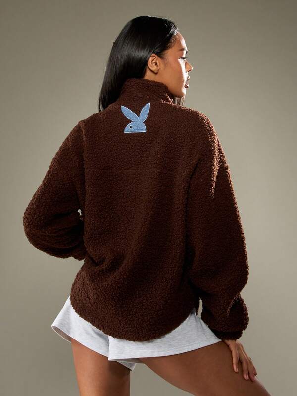Missguided X Playboy Half Zip Fleece Sweatshirt With Funnel Neck