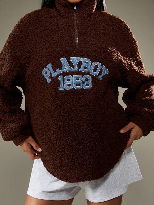 Missguided x Playboy Half Zip Fleece Sweatshirt With Funnel Neck