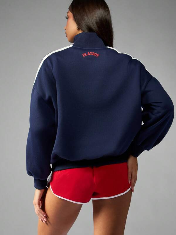 Missguided X Playboy Half Zip Funnel Neck Sweatshirt With Side Stripes
