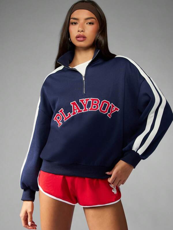 Missguided x Playboy Half Zip Funnel Neck Sweatshirt With Side Stripes