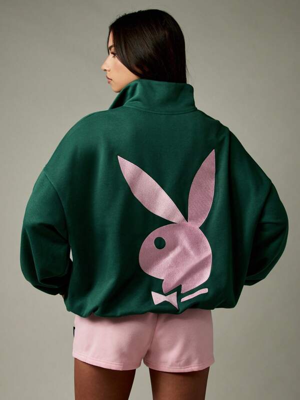 Missguided X Playboy Half Zip Sweatshirt With Contrast Logo Print