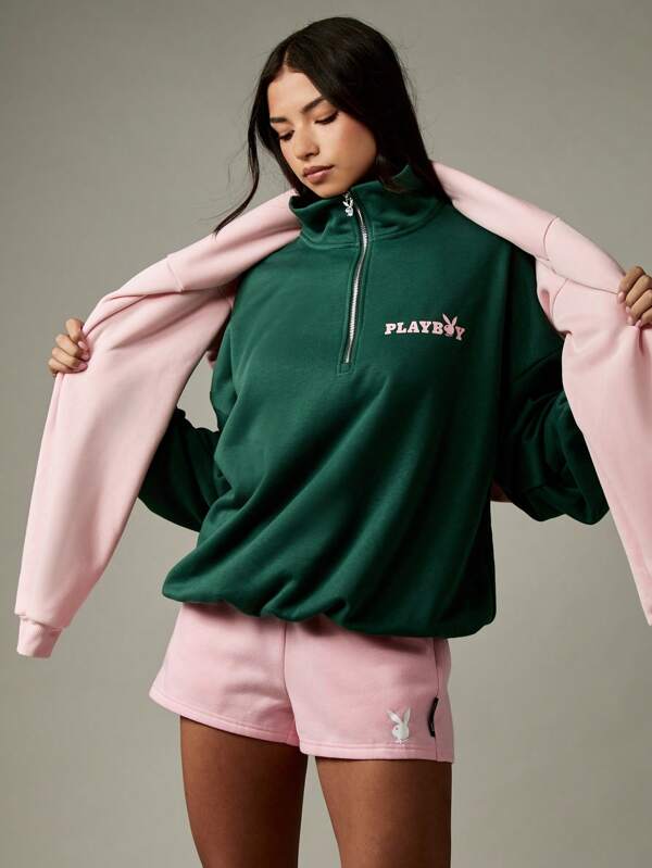 Missguided x Playboy Half Zip Sweatshirt With Contrast Logo Print