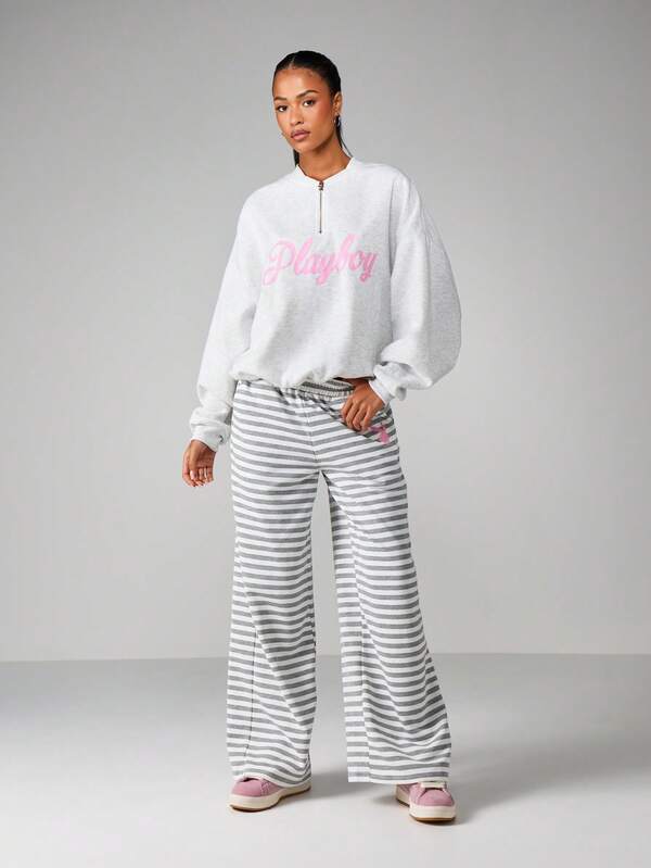 Missguided X Playboy Half Zip Sweatshirt With Script Print
