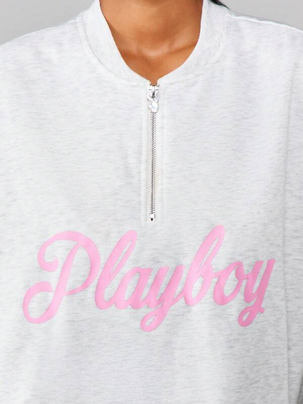 Missguided X Playboy Half Zip Sweatshirt With Script Print