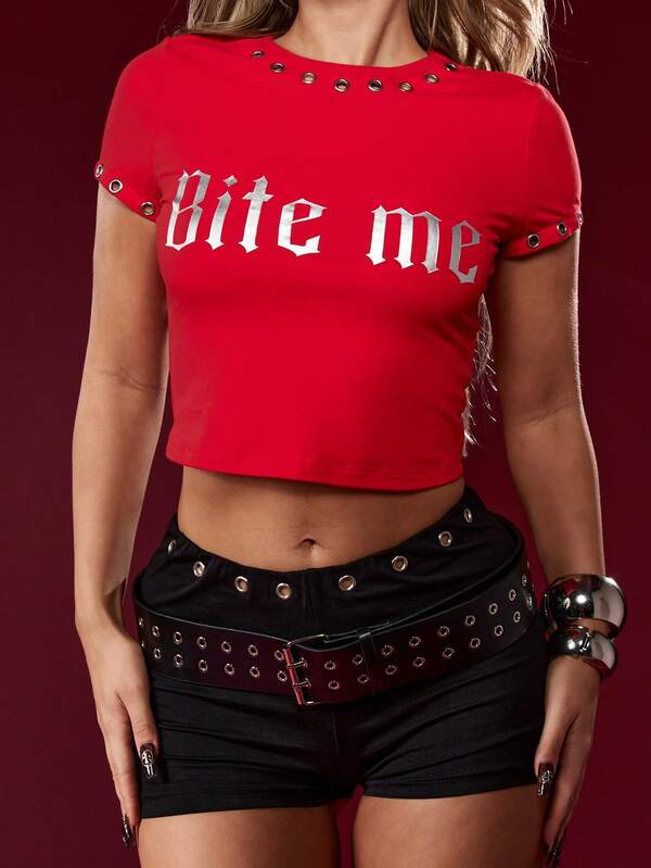 Missguided X Playboy Halloween Bite Me Crop Top With Studded Detail