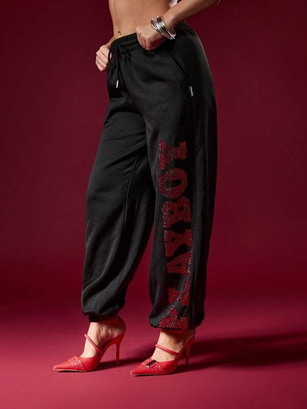 Missguided X Playboy Halloween Diamante Cuffed Joggers With Sparkle Detail