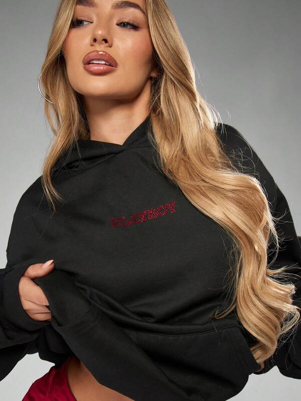 Missguided X Playboy Halloween Oversized Hoodie Dress With Rhinestone Bunny Design