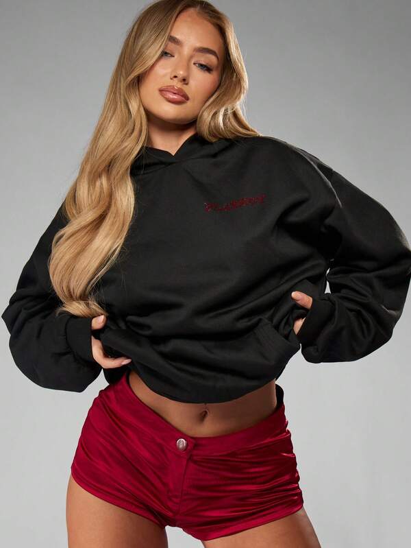 Missguided X Playboy Halloween Oversized Hoodie With Rhinestone Bunny Design