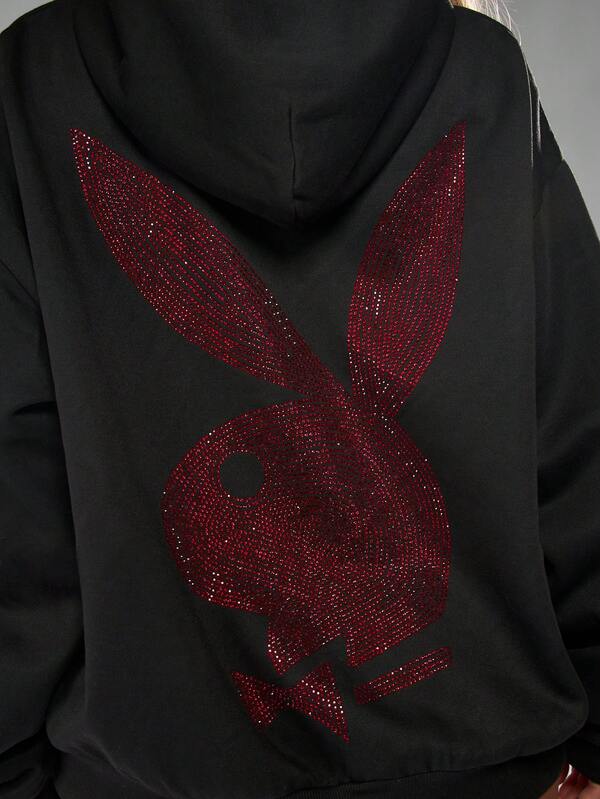 Missguided X Playboy Halloween Oversized Hoodie With Rhinestone Bunny Design