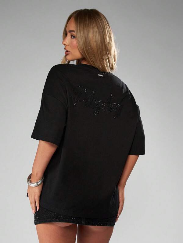 Missguided X Playboy Halloween Oversized Rhinestone Embellished T-Shirt With Sparkly Details