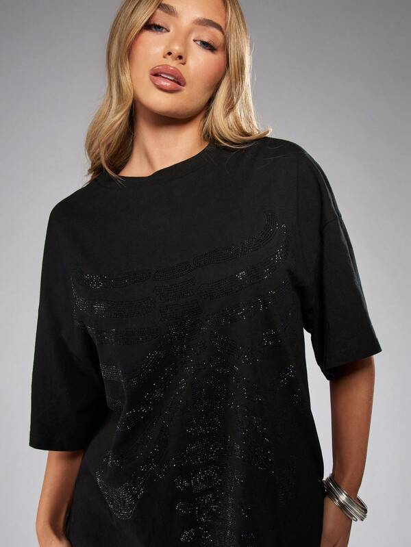 Missguided X Playboy Halloween Oversized Rhinestone Embellished T-Shirt With Sparkly Details