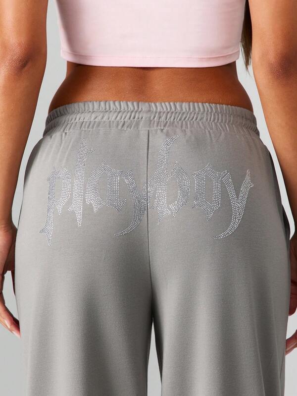 Missguided X Playboy Halloween Relaxed Wide Leg Pants With Crystal Flame Design