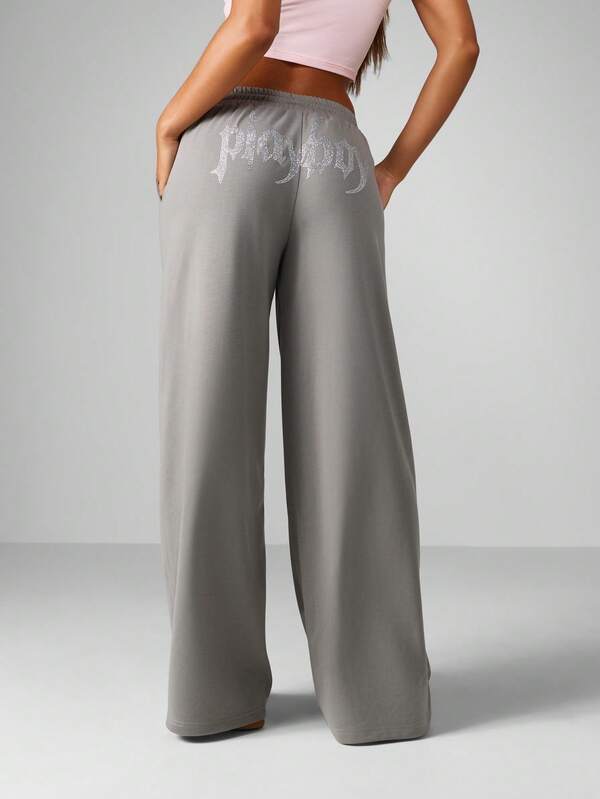 Missguided x Playboy Halloween Relaxed Wide Leg Pants With Crystal Flame Design
