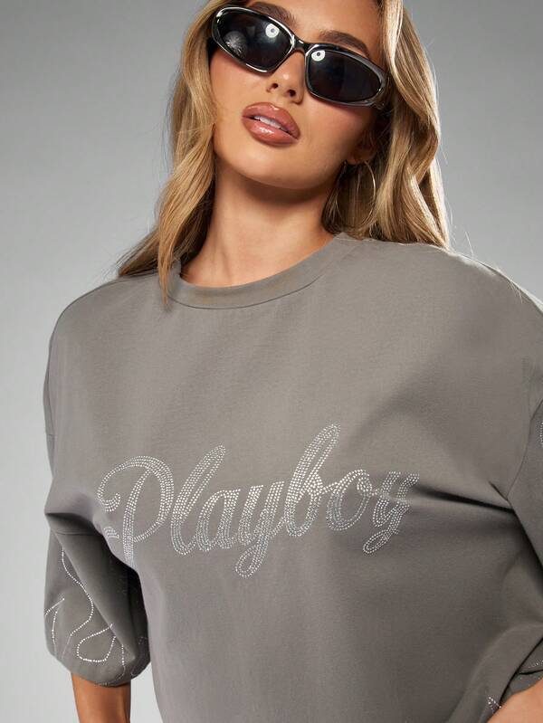 Missguided X Playboy Halloween Rhinestone T-Shirt With Flames