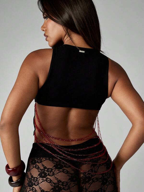 Missguided X Playboy Halloween Rhinestone Tank With Chain Detail