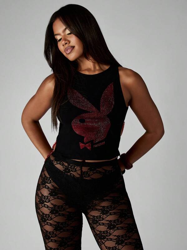 Missguided x Playboy Halloween Rhinestone Tank With Chain Detail