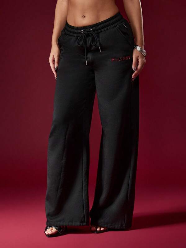 Missguided x Playboy Halloween Wide Leg French Terry Joggers With Rhinestone Detail