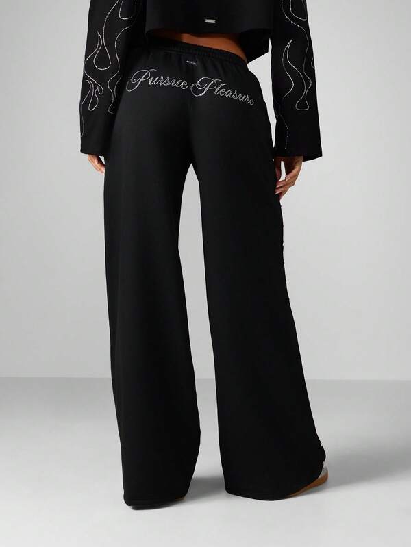 Missguided X Playboy Halloween Wide Leg Sweatpants With Rhinestone Logo And Studded Details