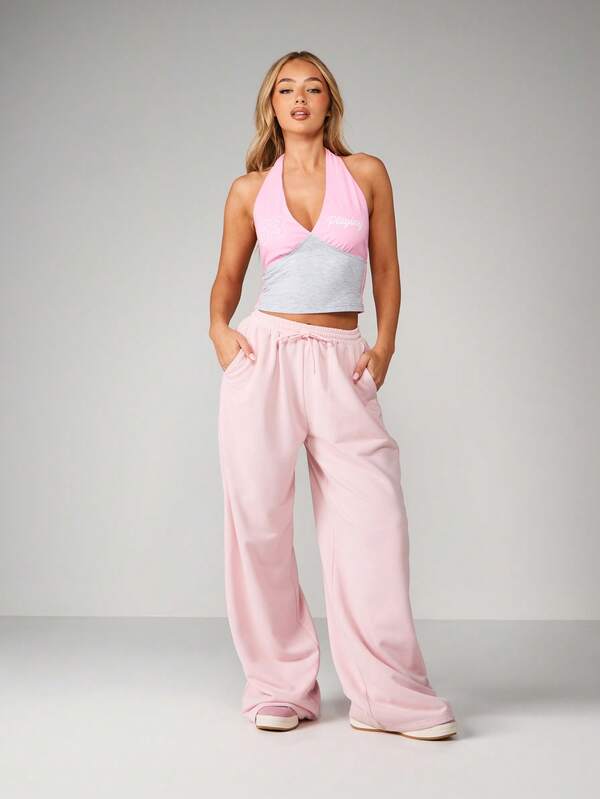 Missguided X Playboy Halter Neck Color Block Crop Top