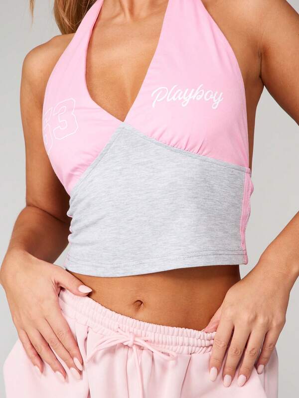 Missguided X Playboy Halter Neck Color Block Crop Top
