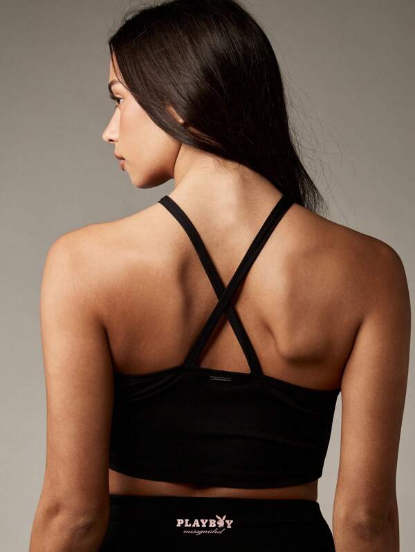 Missguided X Playboy Halter Neck Cross Over Strap Cami Crop Top