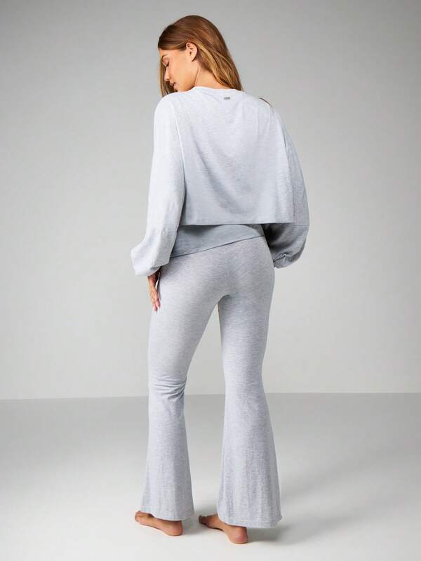 Missguided X Playboy Heather Script Long Sleeve Crop Top Flare Pants