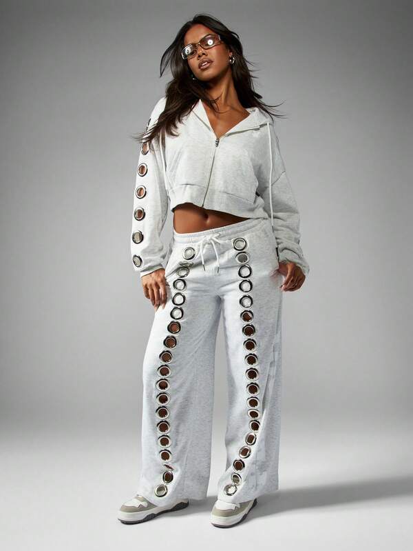 Missguided X Playboy Heather Zip Through Hoodie With Eyelet Detail