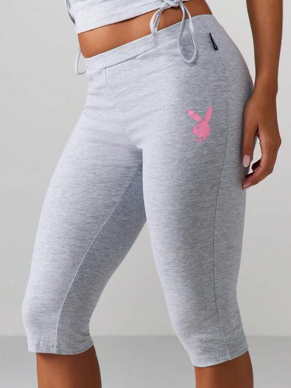 Missguided X Playboy Heathered Capri Leggings With Script Text
