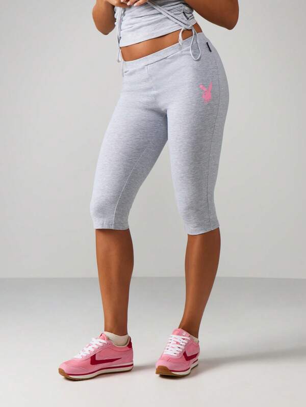Missguided X Playboy Heathered Capri Leggings With Script Text