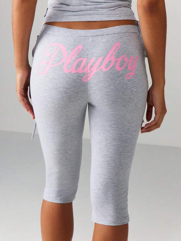 Missguided x Playboy Heathered Capri Leggings With Script Text