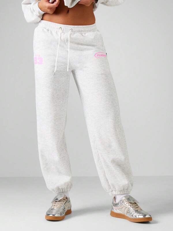 Missguided X Playboy Heathered Graphic Cuffed Joggers With Motorsports Print