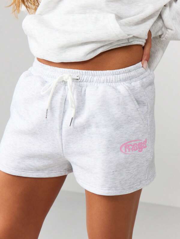 Missguided X Playboy Heathered Jogger Shorts With Print
