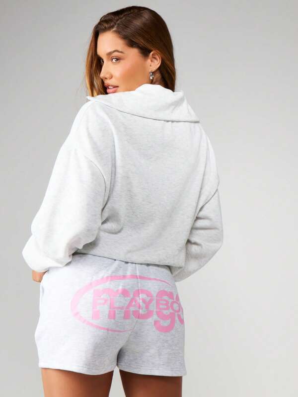 Missguided x Playboy Heathered Jogger Shorts With Print