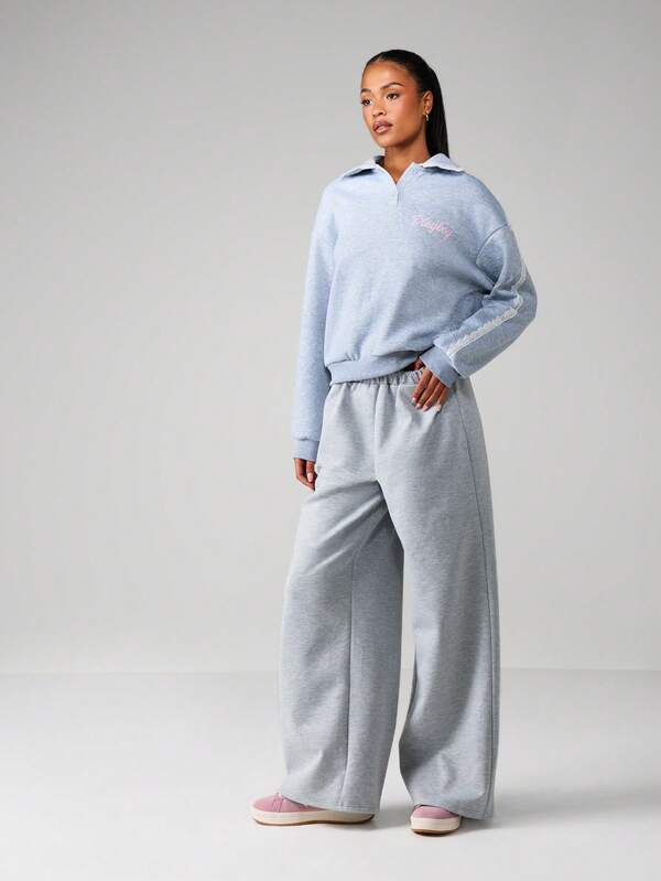 Missguided X Playboy Heathered Sweatshirt With Lace Trim And Pocket